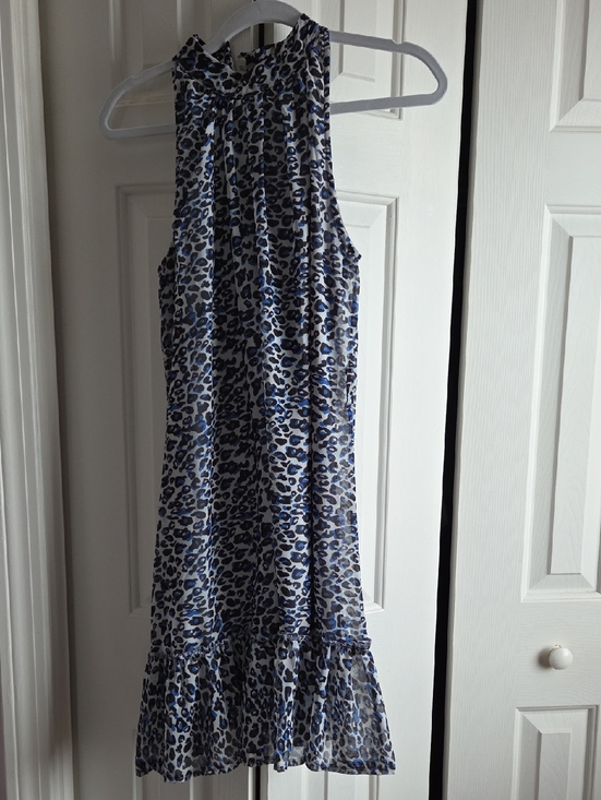 Dresses & Skirts - Sobe Sleeveless Blue Leopard Print Ruffle-Hem Dress